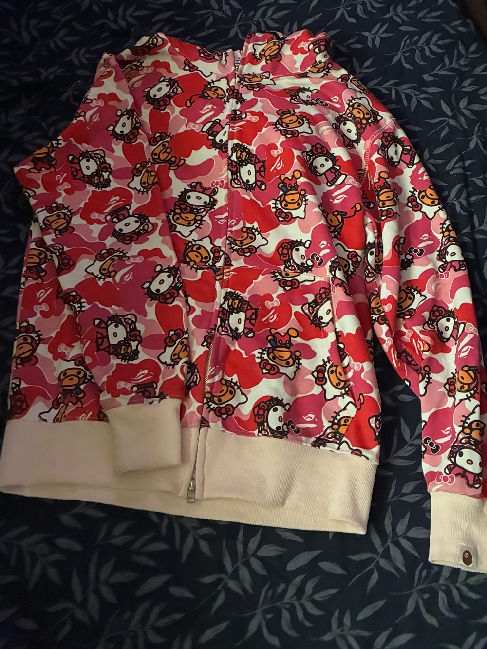 Girls' Pink Cartoon-Print Zip Front Jean-Style Jacket